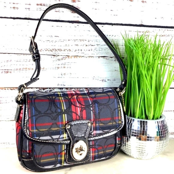 Y2K Coach Vintage Tartan Plaid Shoulder Hand Bag Poppy Signature Purse - Picture 1 of 14